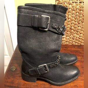 New Vera Wang Lavendar Label Black Women's Leather Jeweled Moto Boots Size 6M